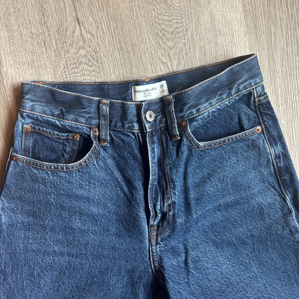 Abercrombie High Rise Loose Wide Leg Jean Dark Marble Color Wash size 26 - Picture 13 of 15